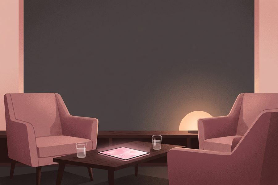Two armchairs facing each other in a quiet waiting area