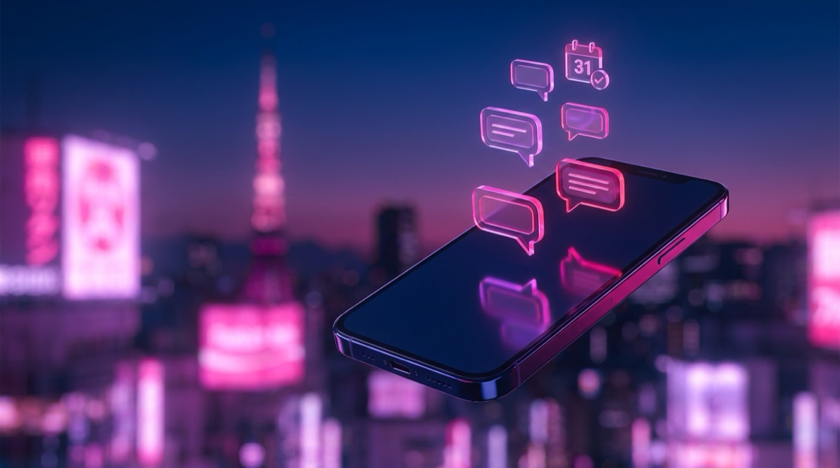 Comparing Tokyo escort agencies before booking — a phone and notes on a Shinjuku street at night